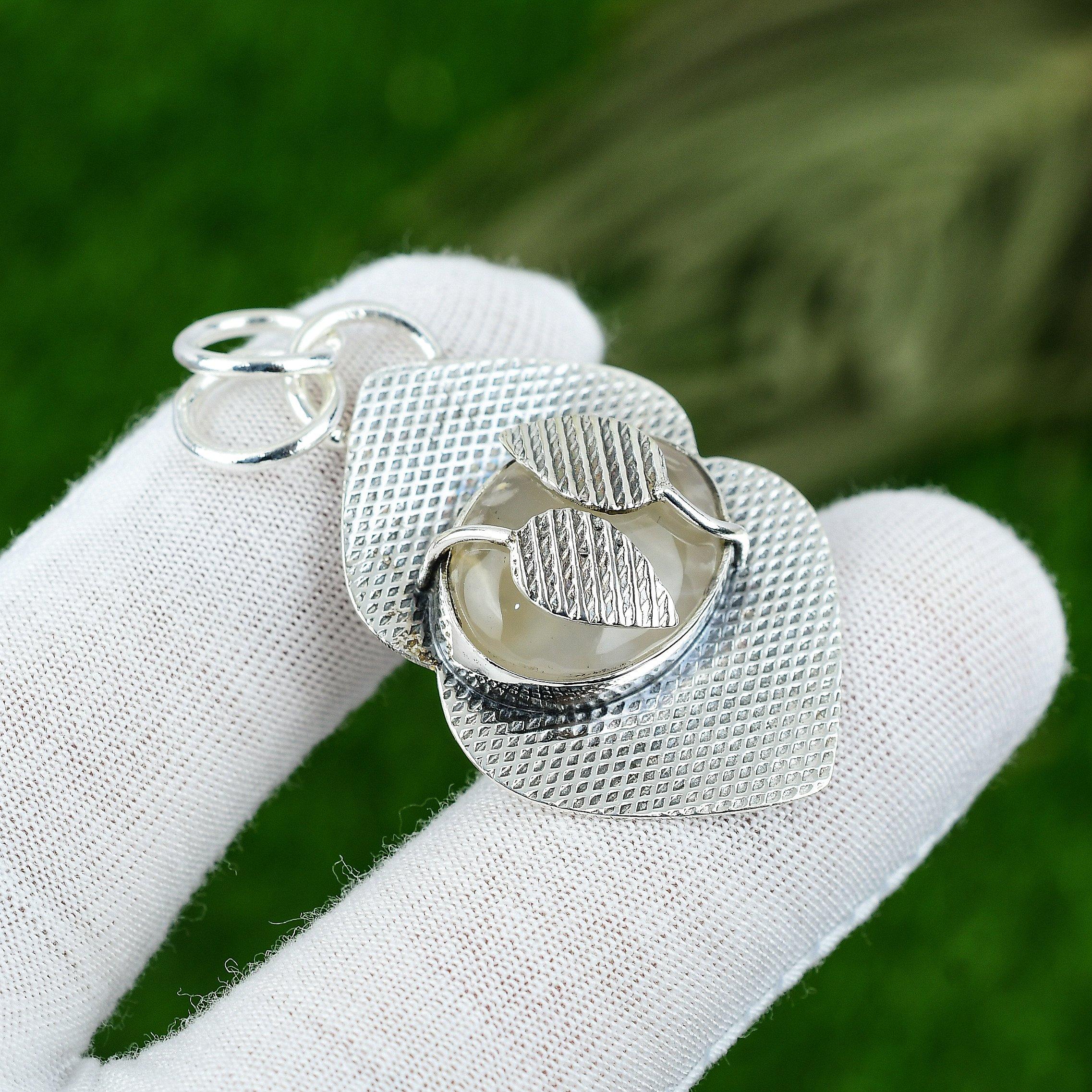 

Womens day Sale Sterling Silver Natural Plume Agate Anniversary Artisan Pendant