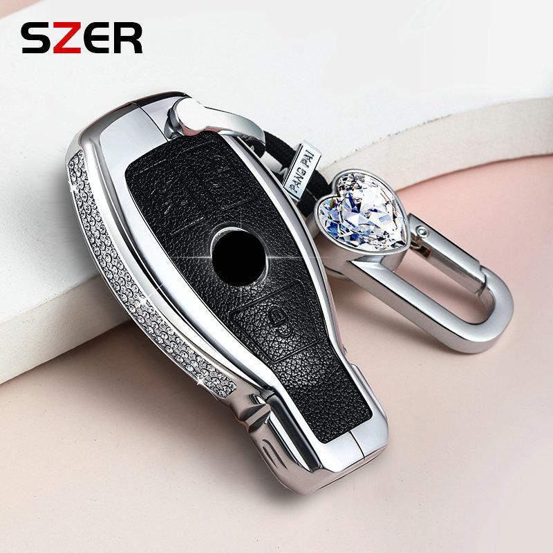 Alloy Leather Car Metal Key Case Cover Shell Fob for Mercedes Benz A B C S Class AMG GLA CLA GLC W176 W221 W204 W205 Accessories