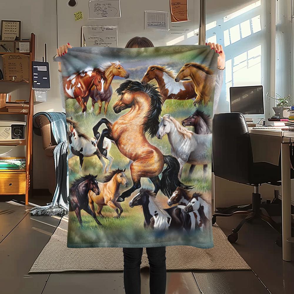 1Pc Horse Print Flannel Blanket, High Quality Comfortable for All Seasons, Home Decor, Warmth and Comfort, Perfect for Christmas Gifts