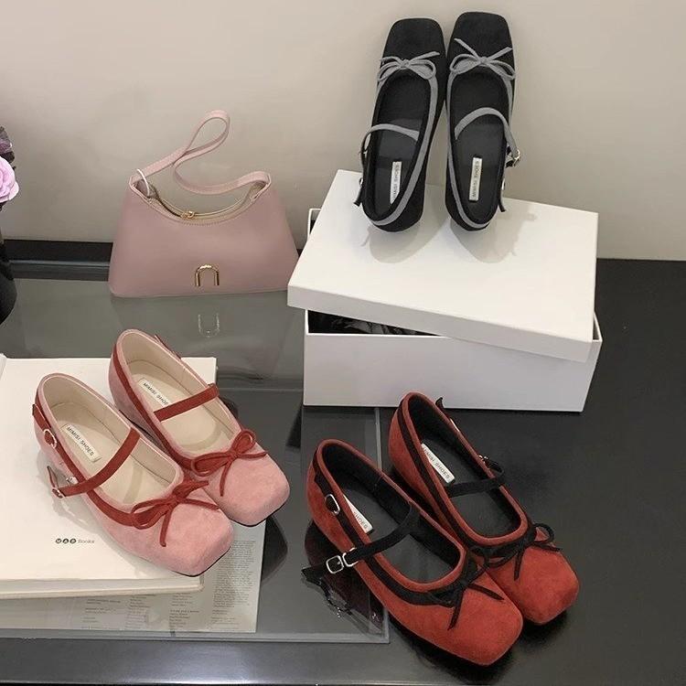 Fashion 2025 Spring and Autumn New Style Insole Height-increasing Round Toe Color-blocking Bow Wedge Heel Shallow-mouthed Single Shoe