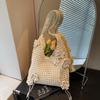 New 3D Flower Woven Sweet Shoulder Bags Boho Handmade Crochet Tote Bag for Women Hollow Out Knit Beach Purse for Summer Vacation