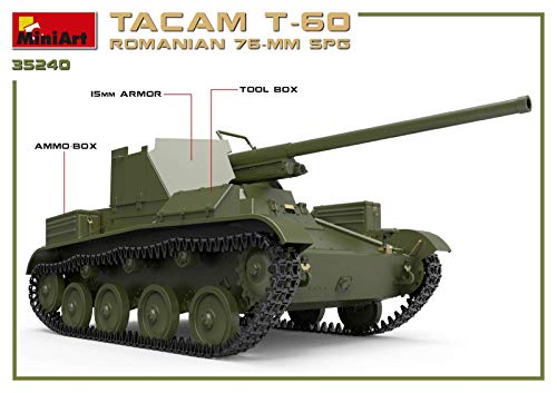Miniart 1/35 Scale Romanian Army 76mm Self-Propelled Artillery TACAM T-60 Full Interior Plastic Model Kit MA35240