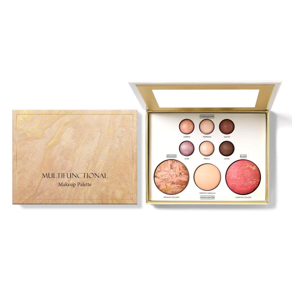 AMZ Gold-Plated Multi-Face Makeup Palette, includes eyeshadow,contour, blush,highlighter,under-eye brightener/Beauty Makeup/Long Lasting