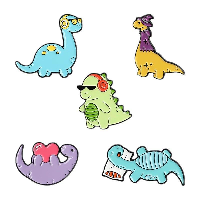 Creative Cartoon Dinosaur Headphone Alloy Badge Brooch For Decoration Unique