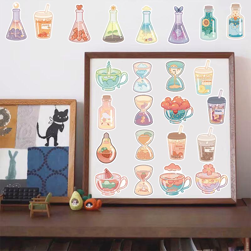 50PCS Ins Style Bottle Stickers Skateboard Laptop Art Picture Living Coffee Phone Coffee Decoration Luggage Case Art Sticker