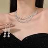 Light Luxury Rhinestone Flower Double Layer Stud Earrings & Clavicle Necklace - Retro Court Style High-End Women's Jewelry