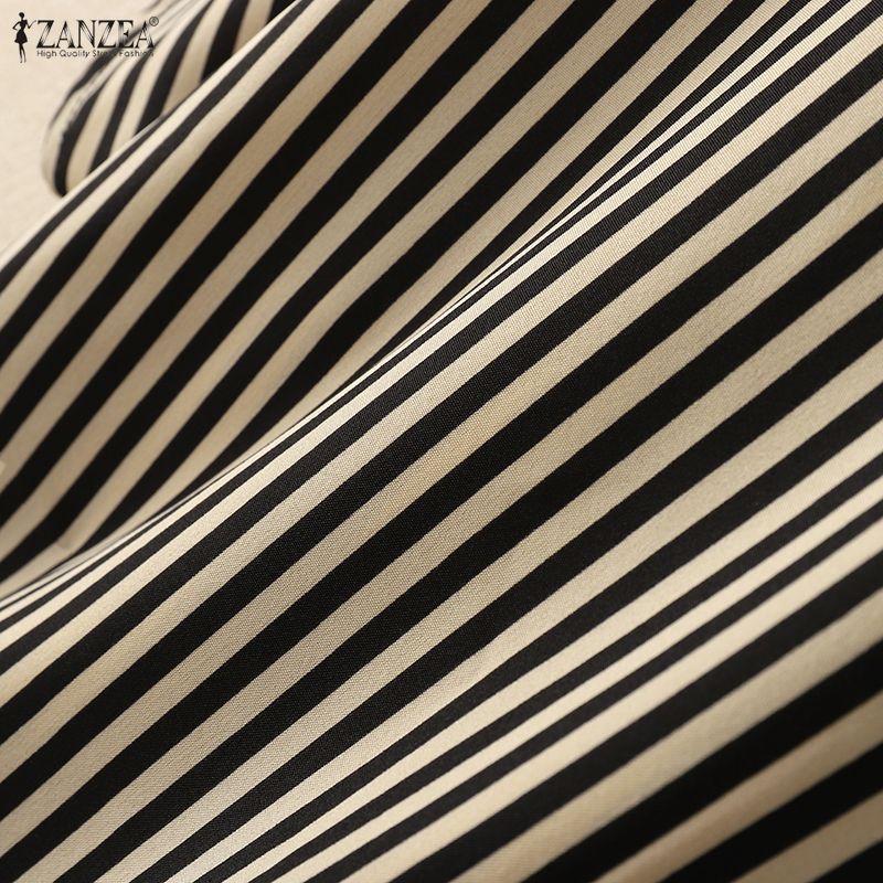 ZANZEA Women Casual Round Neck Stripe Print Loose Half Sleeve Blouse