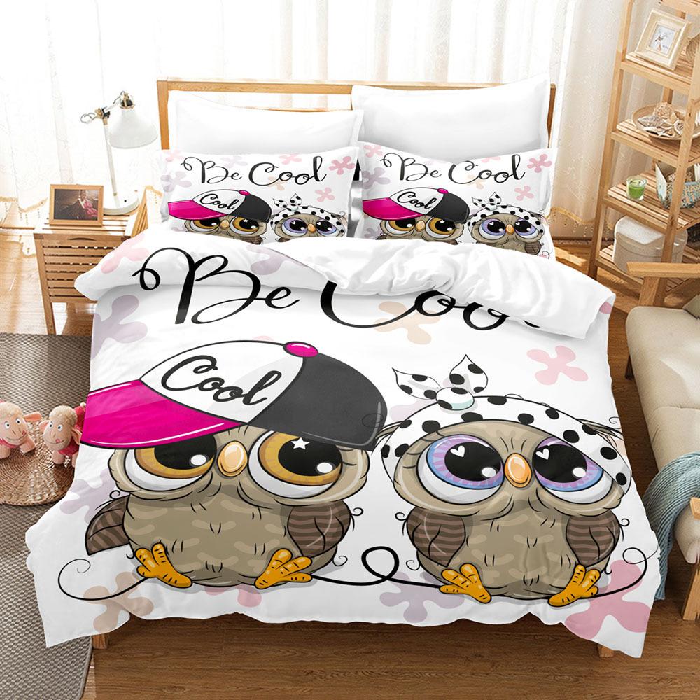 Comforter Owl Bedding Set Lovely Green Cartoon Owl For Kids Boys Girls Bird Animal Print Decor