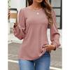 QICED Women's Fashion Casual Solid Color Print Long Sleeve O-Neck Blouses & Shirts