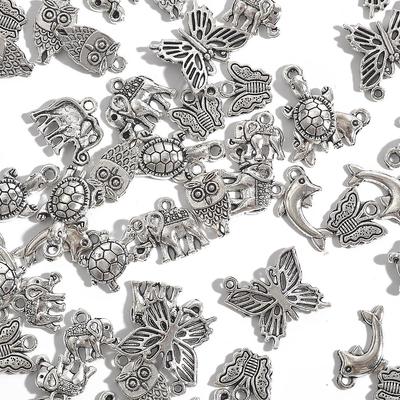 10-30Pcs Fashion Metal Silver Charm Animal Pendant Necklace Beads DIY Bracelets