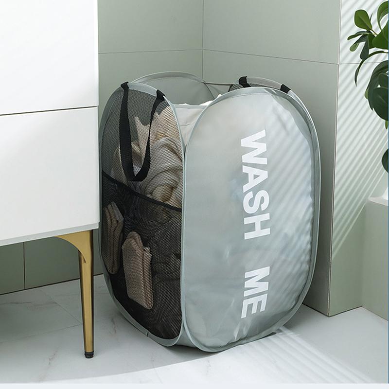 Folding Laundry Basket With Handle Clothes Toy Storage Basket Mesh Breathable Household Laundry Hamper Organizer