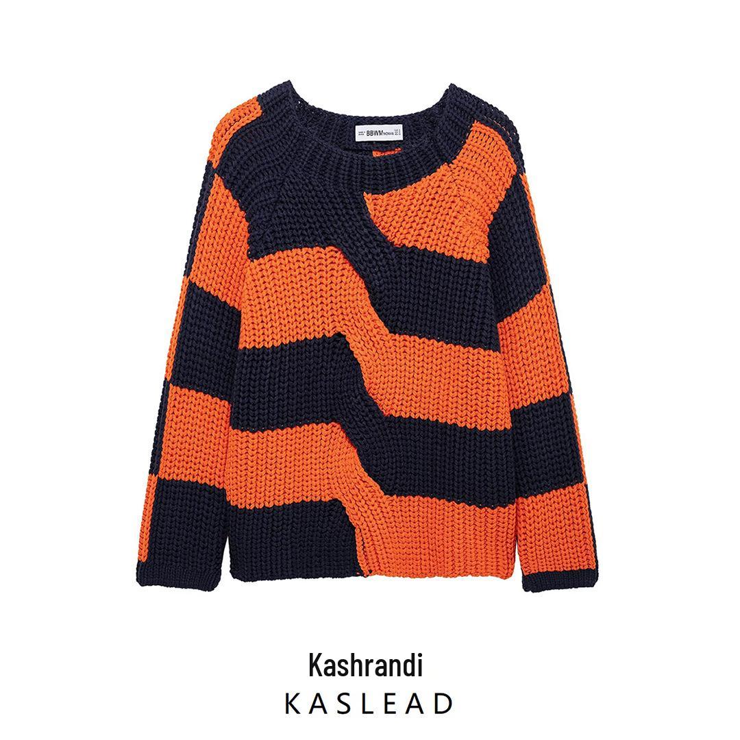 

2025 Spring Women s European & American Striped Loose Knit Sweater - Long Sleeve, Wide Round Neck Medium різнокольоровий