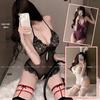 Seductive Purple Lace Mesh Lingerie Set - Flirty Open Crotch Camisole & Nightgown