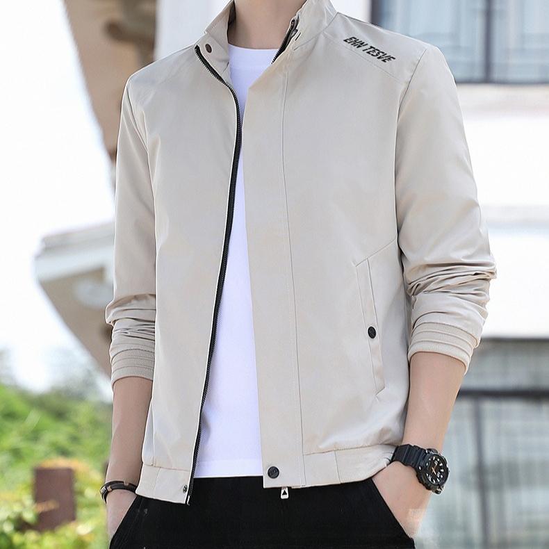 Men's Autumn Casual Stand Collar Jacket Thin Jacket Pure Color Loose Jacket Fashionable Jacket for Men