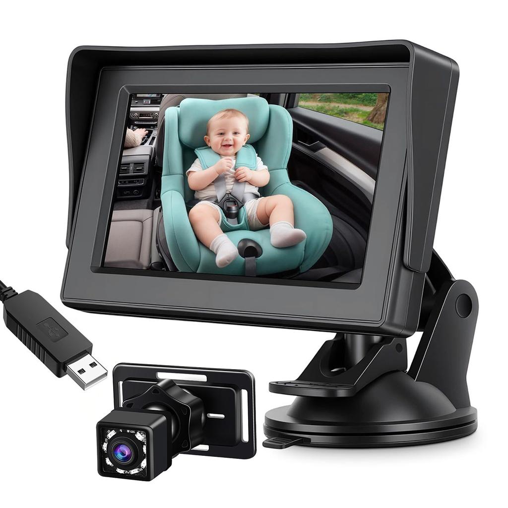 Baby Car Camera 4.3 Night Vision 150 degrees Wide Viewing Angle 360 degrees Rotation Rear Facing Seat Mirror for