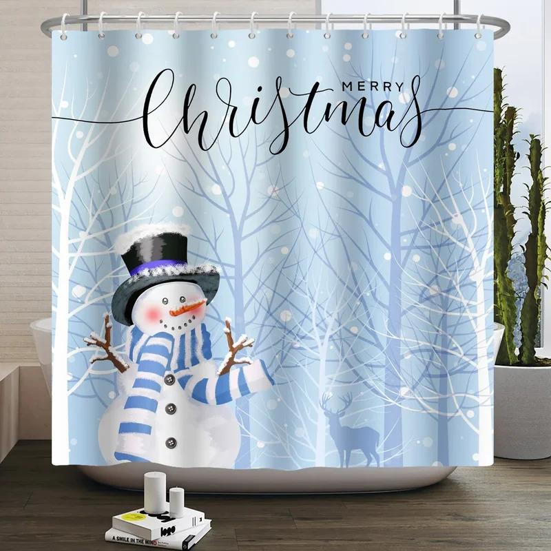 ZHL22Christmas Shower Curtain for Bathroom Waterproof Decoration with Hooks Weighted Lead Hem Heavy Duty Polyester Bath Curt2Ol%