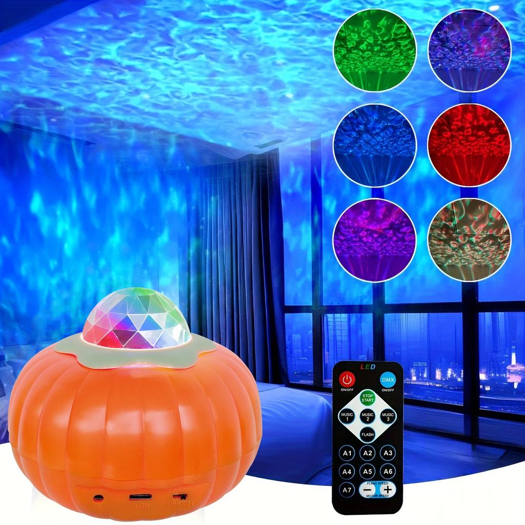 LED Starry Sky Pumpkin Projector Light With Remote Control And Sound-Controlled Auto Rotating Aurora Night Light for Halloween