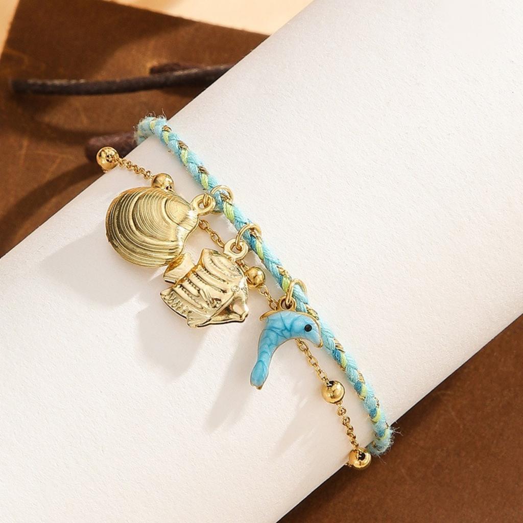 1 Piece Stylish Ocean Jewelry 14K Gold Plated 304 Stainless Steel Multilayer Layered Bracelet For Women Gift 16cm(6.3") Long