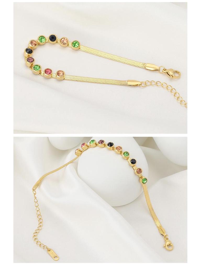 18K Gold-Colored Zircon Necklace & Bracelet Set: Stylish Clavicle Chain and Trendy Design for Women