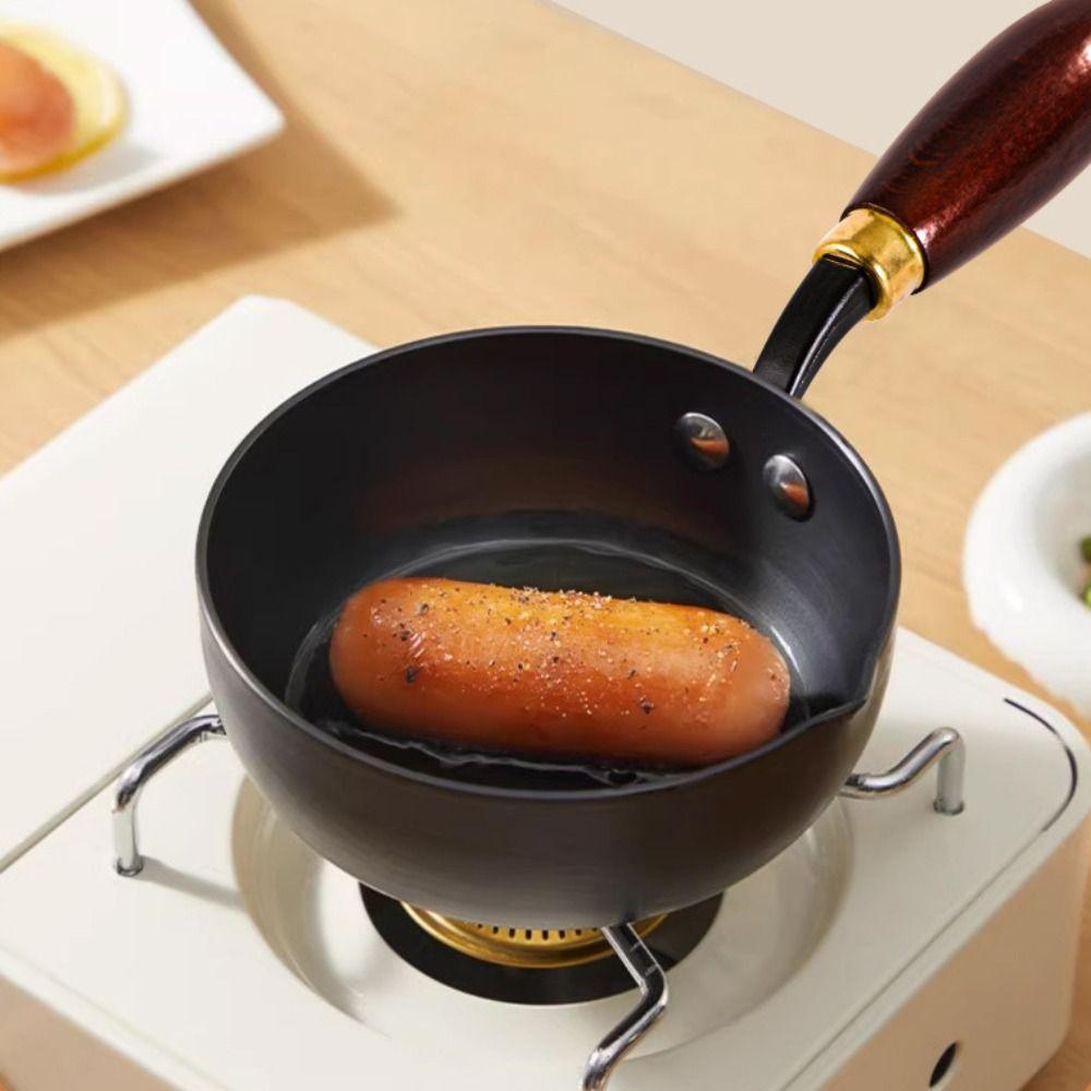 Uncoated Oil Splashing Pot Wooden Handle Omelette Pan Universal Butter Melting Pot  Stove