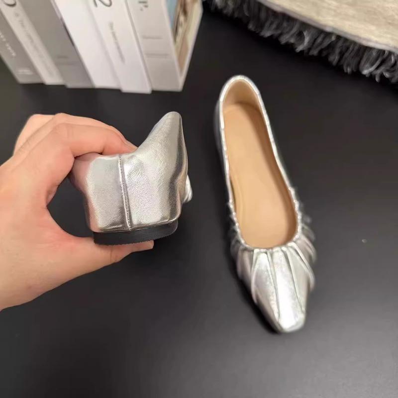 Pointed Toe Women Loafers New Arrivals Gold Silver Low Flat Heeled Shallow Slip On Dress Shoes Woman Size