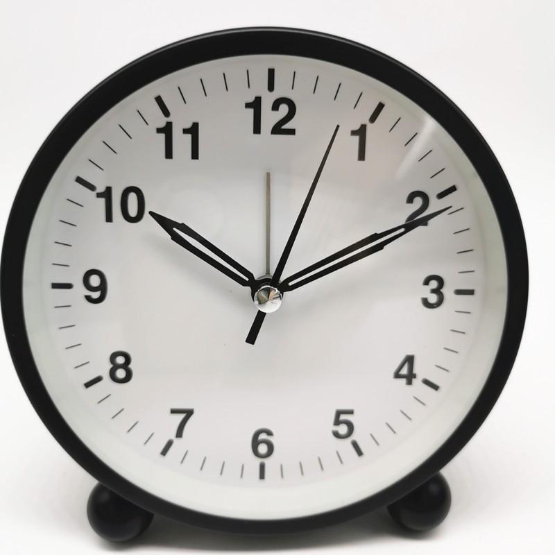 Round Alarm Clock Student Pointer Quartz Clock Bedside Clock Mute Metal Seat Clock with Light