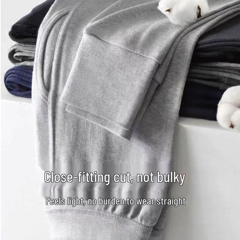 Men's Slim Fit Pure Cotton Autumn Pants for Middle-Aged & Elderly - Warm, Solid Color, Thin Wool Underpants