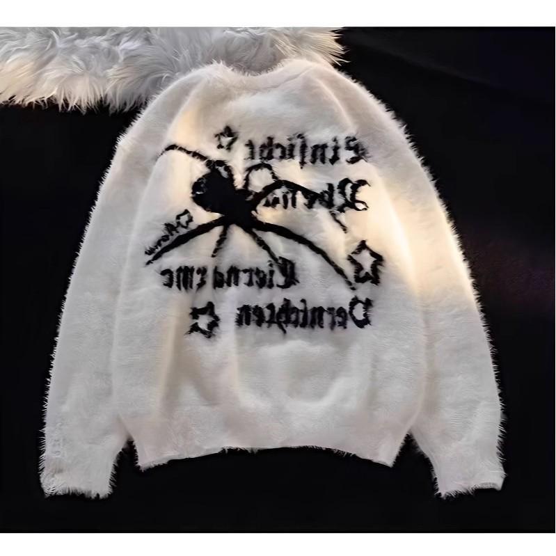 

Ретро Свободный Свитер с Пауком в Стиле Хай-стрит – Унисекс Трикотаж на Осень/Зиму X-Large белый