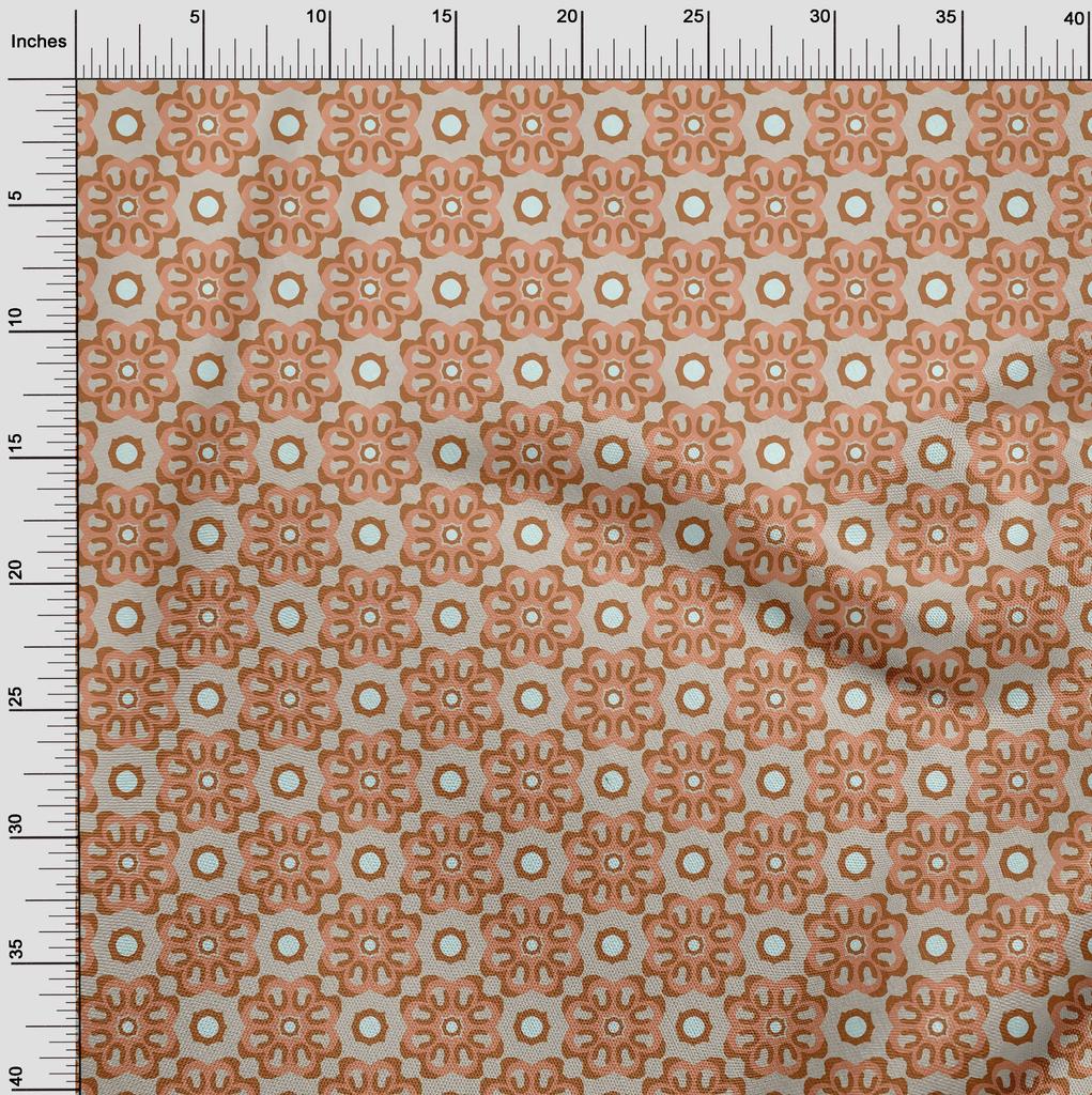 oneOone Cotton Poplin Beige Fabric Asian Block Dress Material Fabric Print Fabric By The Yard 42 Inch