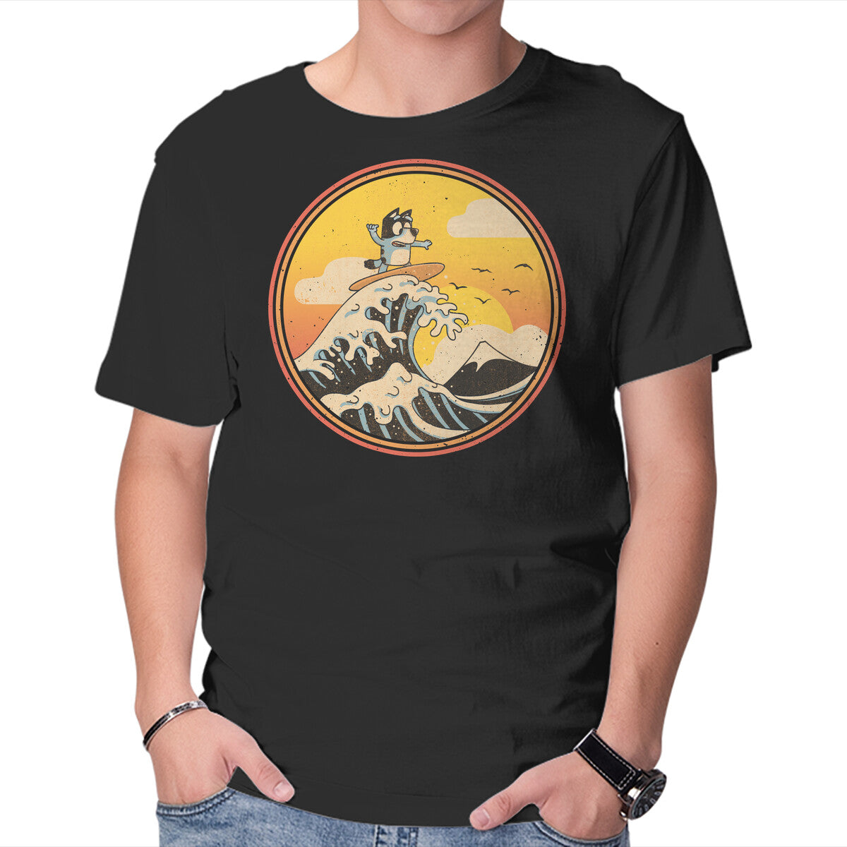Unisex Crew Neck T-Shirt The Great Heeler Off Kanagawa Graphic Short Sleeve Casual Tee XS