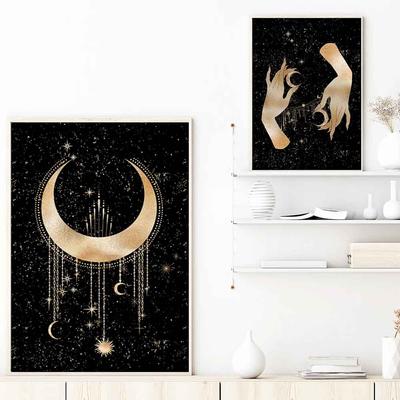 Pintura em tela abstrata da lua celestial minimalismo pôsteres e impressões de mão de bruxa fotos de parede sala de estar decoração de casa sem moldura