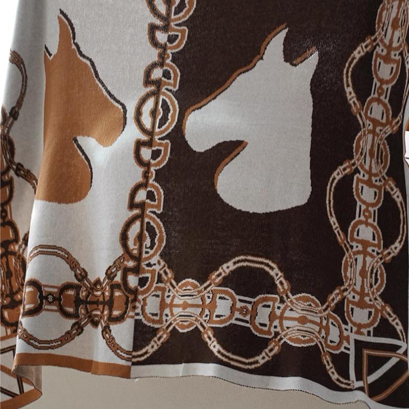 Horse Chain Knitted Blanket Brown Bedspread Modern Orange Decorative For Sofa Throw Warm Living Room Bedding Home Decorations