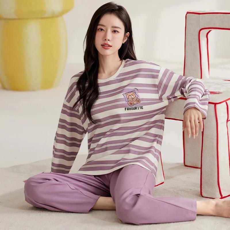 Niedliches Katzen-Pyjama-Set Damen Herbst Winter Langärmlig Lange Hose Nachtwäsche Weiche Pijamas Gemütliche Pyjamas Kawaii Nachthemd Mädchen