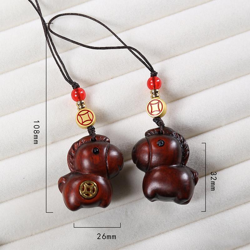 Creative Sandalwood Zodiac Horse Keychain Pendant Mobile Phone Hanging Decor Cute Wooden Artifacts Small Ornament Couple Gifts