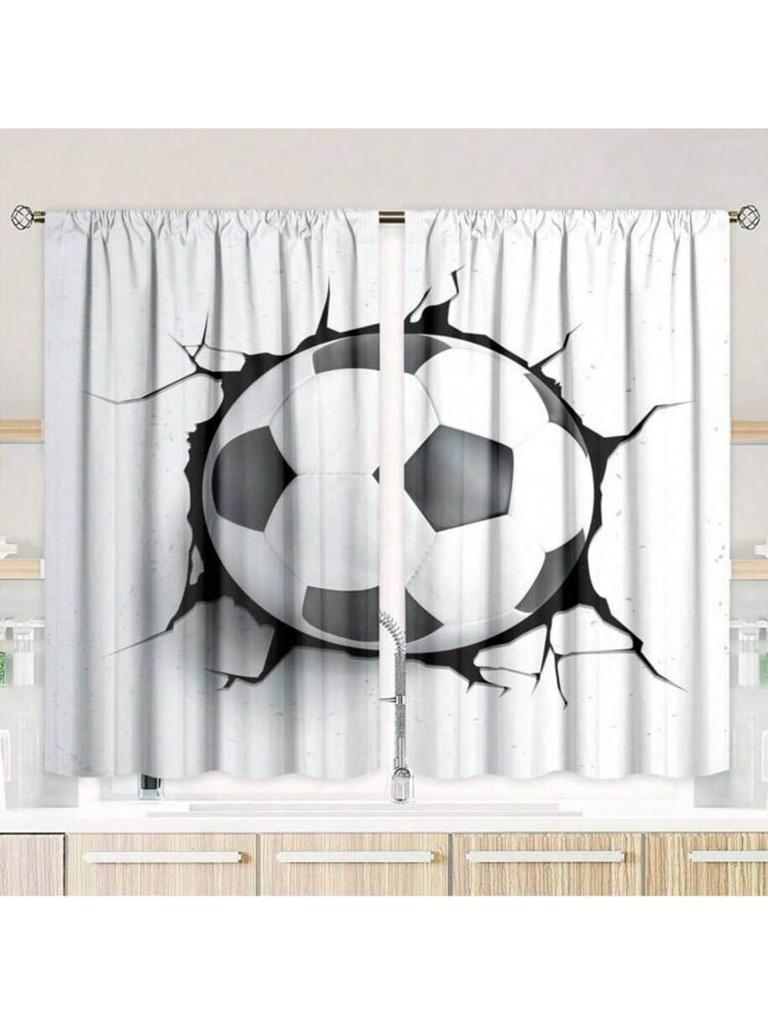 2pcs Football printed curtains, pole bag curtains 42*84, bedroom and living room, home decoration, room decoration
