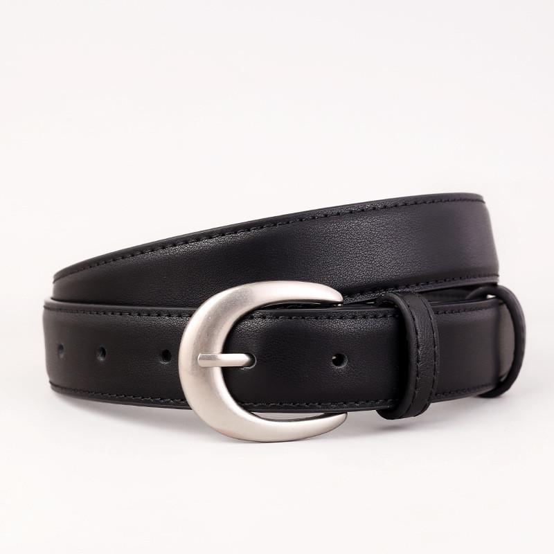 

Classic Leather Belt For Women With Silver Buckle And Double Layer Design Perfect For Casual And Office Wear чёрный