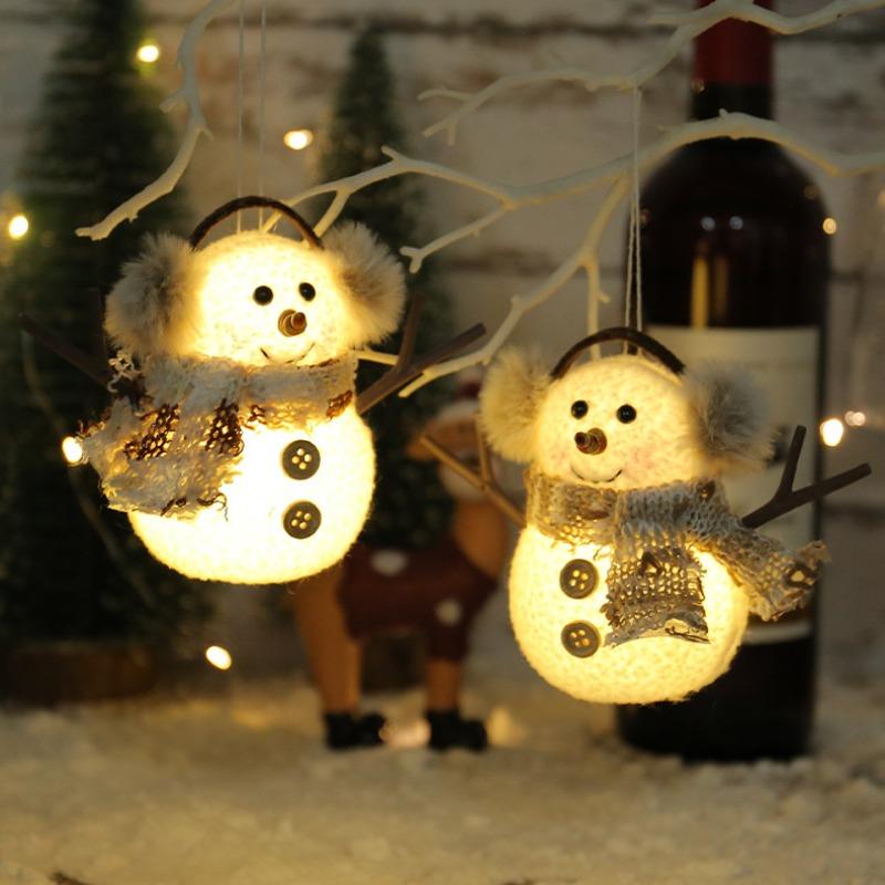 Schneemann Weihnachtsdekoration mit LED-Lichtern Festivalparty Wohndekor Karierter Gestreifter Schal Puppe Kinder Weihnachtsgeschenk