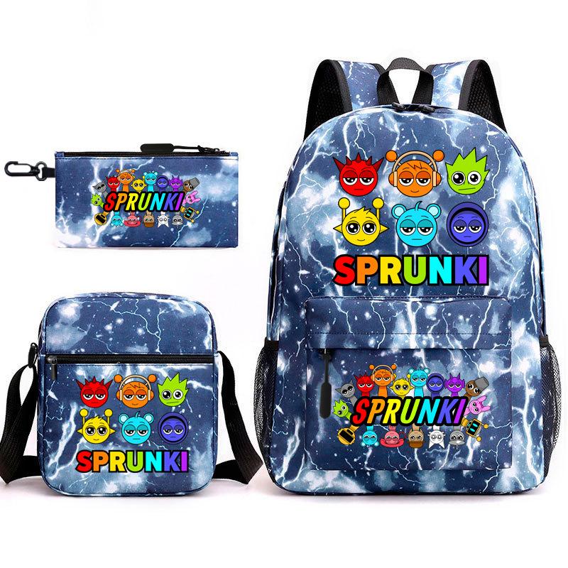 Sprunki Student Starry Sky School Bag Three-piece Rhythm Box Teen Backpack Men's and Women's Casual L