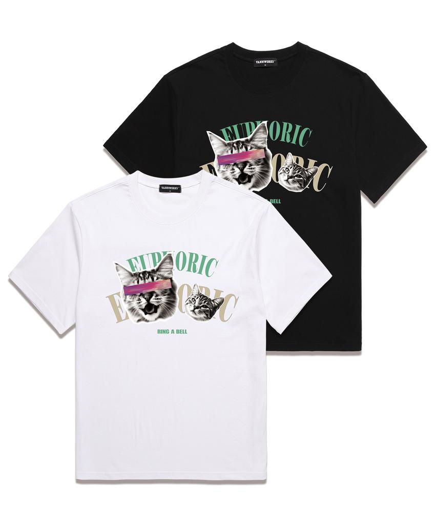 VANNWORKS Euphoric Cat Oversized Short Sleeve T-Shirt (Vs0127) White