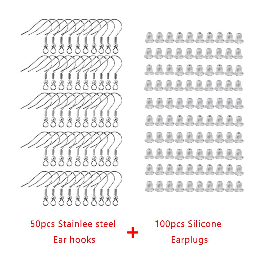 150Pcs/Set Stainless Steel Earring Hook Ear Wire with Silicone Earplugs Kit for DIY Earrings Jewelry Findings Making Accessories