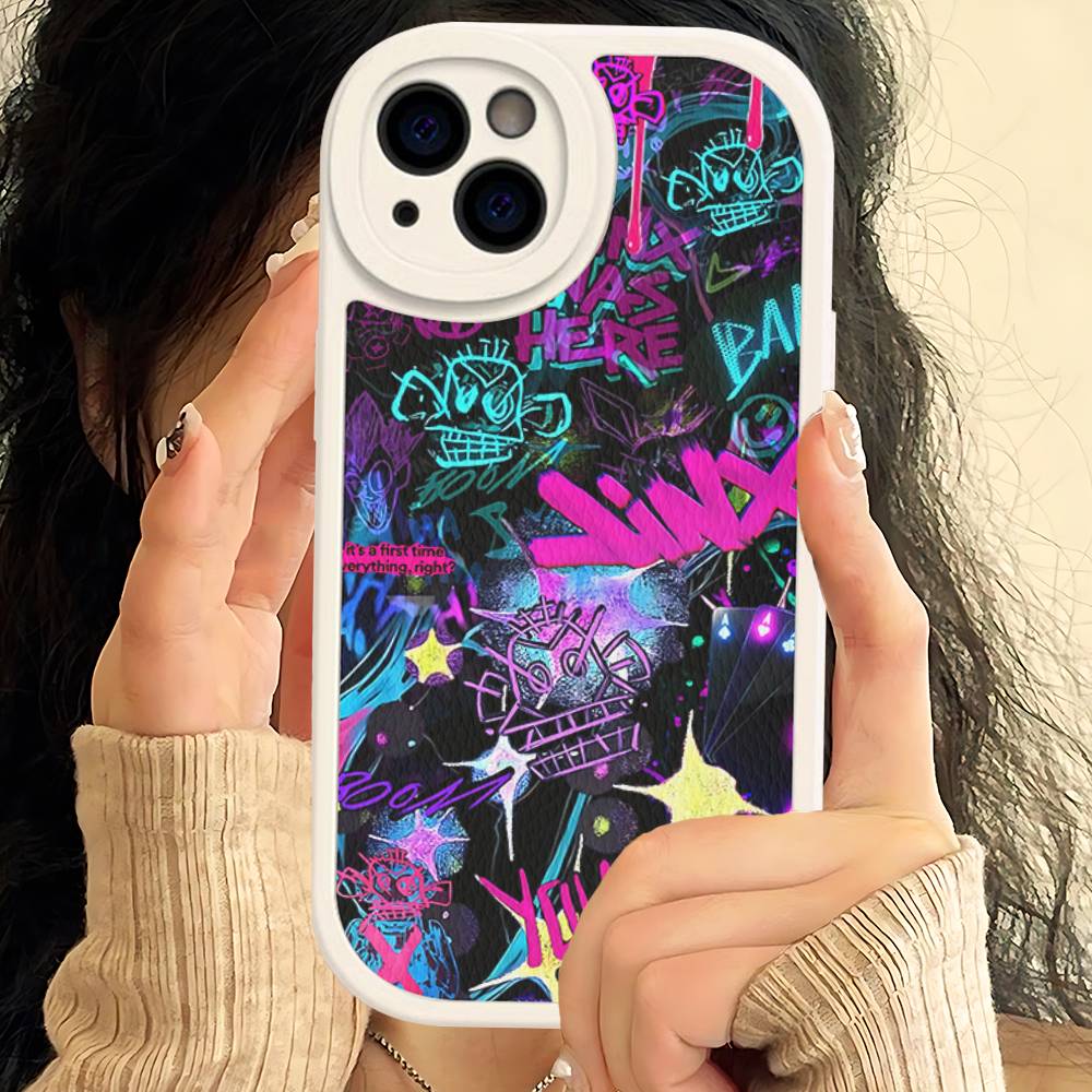 Graffiti Arcane Jinxs Phone Case Hard Leather For IPhone 14 13 16 Mini 15 14 11 12 Pro Max Plus Fundas