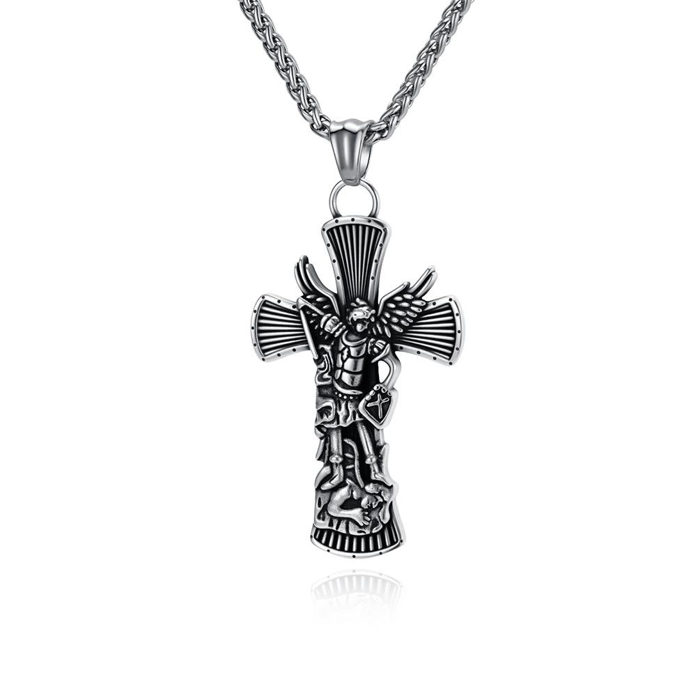 Literary Retro Old Archangel St. Michael s Cross Necklace Archangel Michael s Body Pendant 2026 60CM