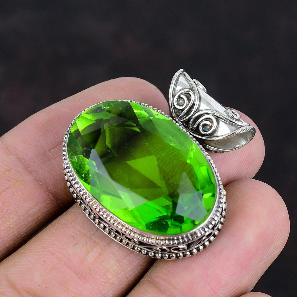 Faceted Peridot Pendant Real Gemstone Jewelry Vintage Handmade Pendant 925 Sterling Silver Pendant Very Pretty Peridot Jewelry Gifts For Mom