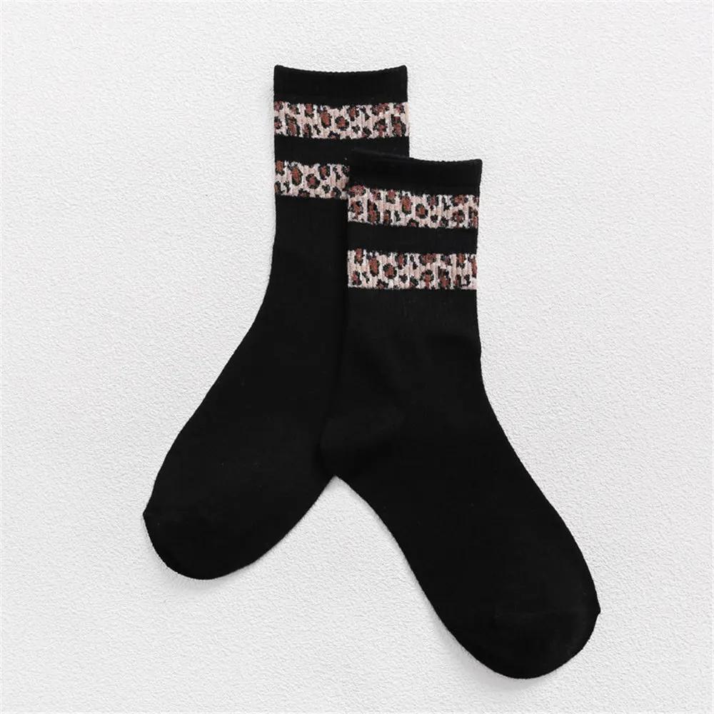 Spring Winter Women Retro Fashion Cotton High Street Popular Leopard Stripe Socks Harajuku Cool Hipster Cozy Chaussette
