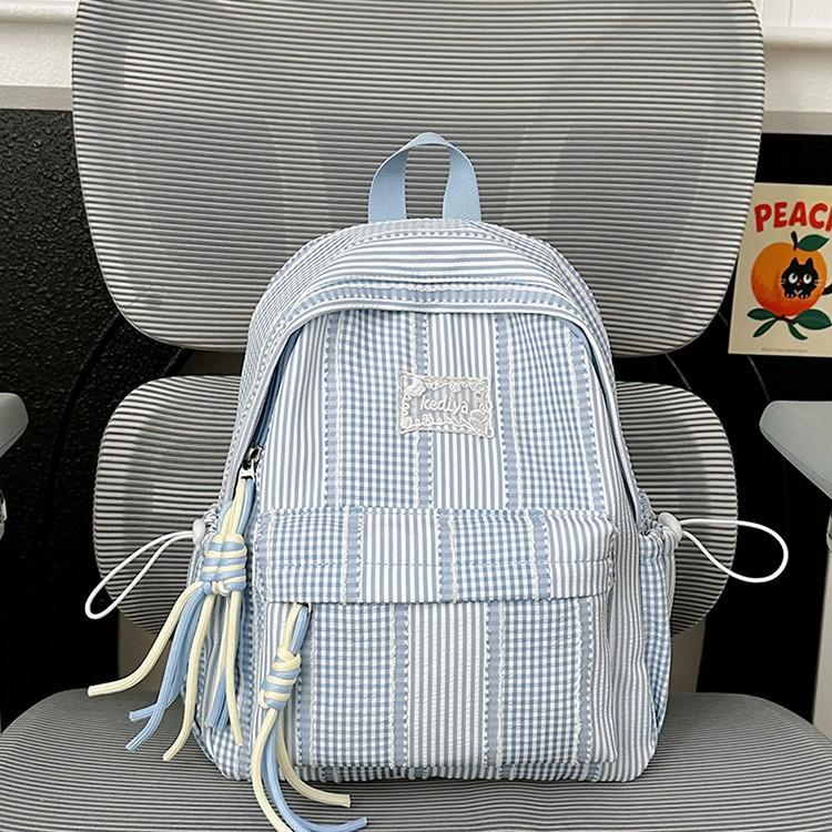 Schoolbag New Striped Backpack Student Schoolbag Commuting Large Capacity High Value Cute Backpack Simple Small Fresh Schoolbag