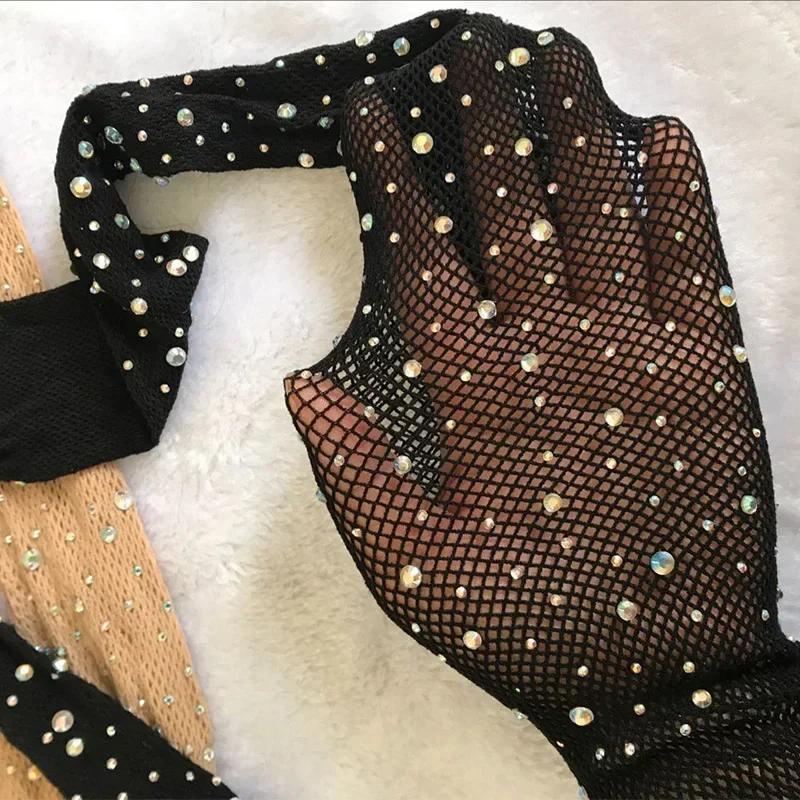 Female Slim Rhinestone Mesh Nylon Shiny Stocking Summer Fishnet Diamonds Pantyhose Women Sexy Fashion Shiny Net Shapewear Tights