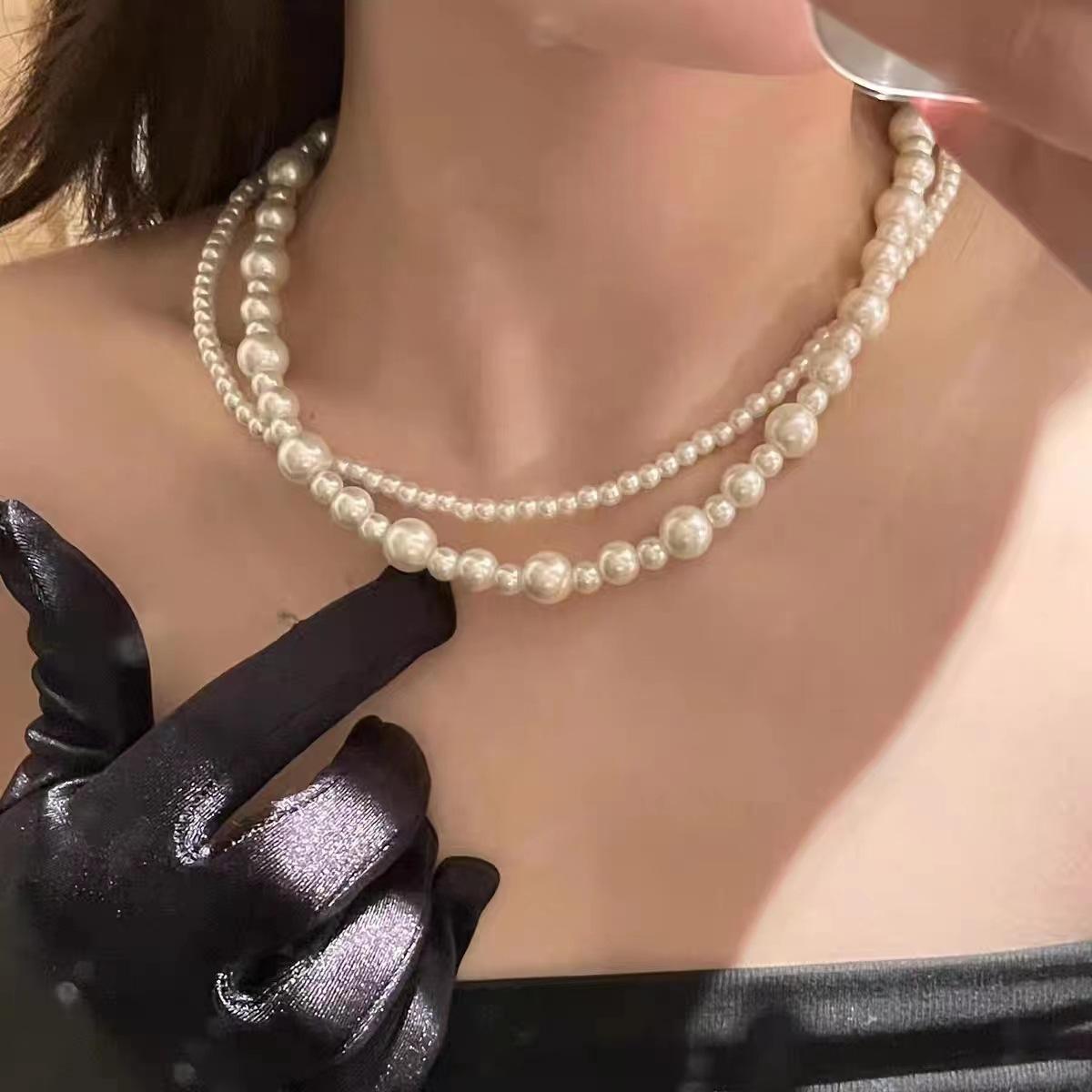 

Y2K Layered Pearl Necklace for Women, Multi Layer French Retro Choker, Dainty Minimalist Stackable Pendant Chain, Daily Elegant Jewelry Gift
