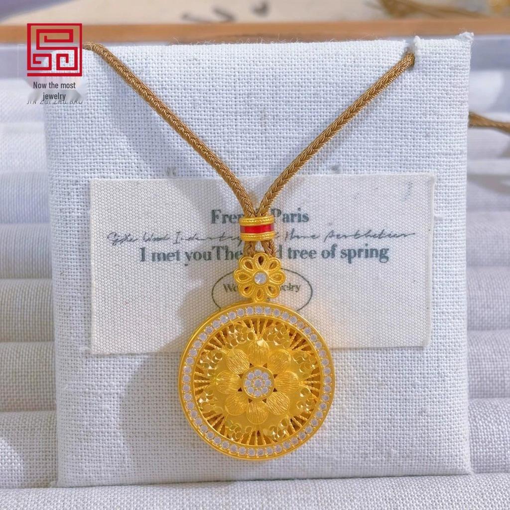 New Chinese Style Rhinestone Inlaid Moon Compass Pendant with Double-Layer Braided Rope for Autumn/Winter Sweaters