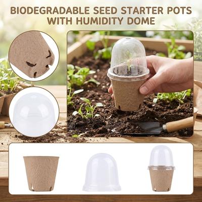 Biodegradable Seedling Starter Pots with Ventilated Lids Root Control Nursery Cups 8cm Round 4 Holes with Cover for Plant Propagation