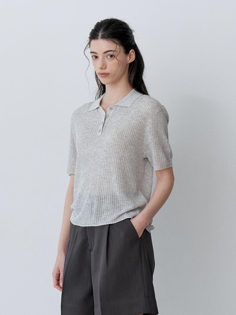 LE STUDIO Linen Blend Collared Knit (Lgy)